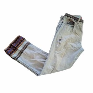 Vintage Guess Bohemian Purple Orange Embroidered Distressed Denim Jeans Size 31